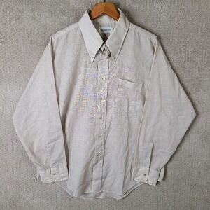 Vintage Thomaston Shirt Mens 17.5 35 Beige Button Down Long Sleeve Poly Cotton